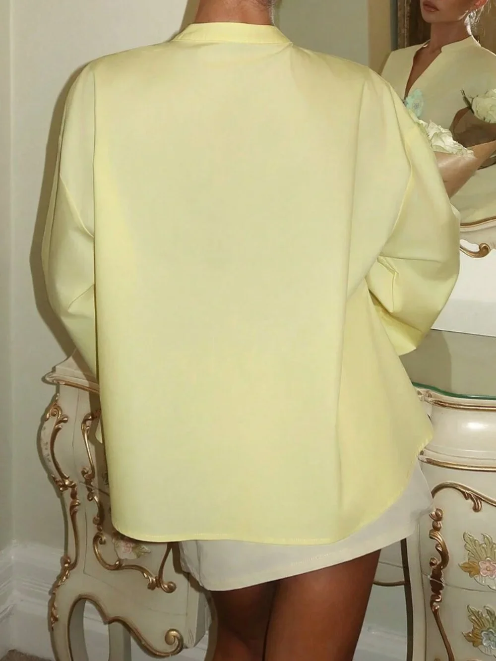 Yellow Casual Women's Crochet Floral Button Down Long Sleeve Woven Shirt
